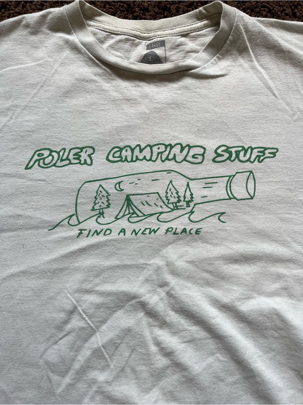 Poler Cream Tee with Green Camping Graphic